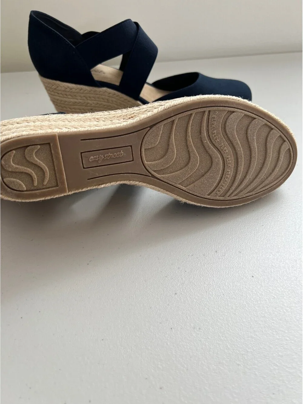Easy Street Women's Pari Espadrille Wedge Sandals (Navy Canvas) - Size 11.0 M